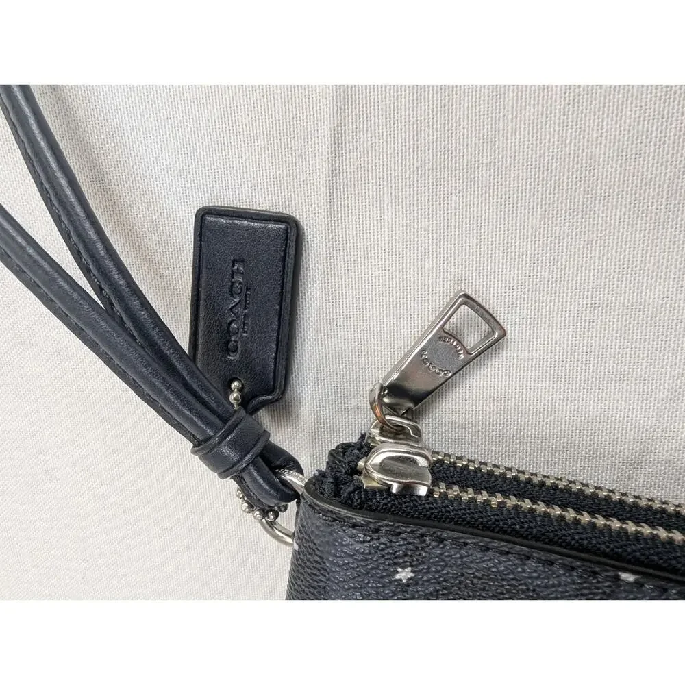 Coach Navy Silver Snowflake Corner Double Zip Wristlet (Missing Zipper Pull)